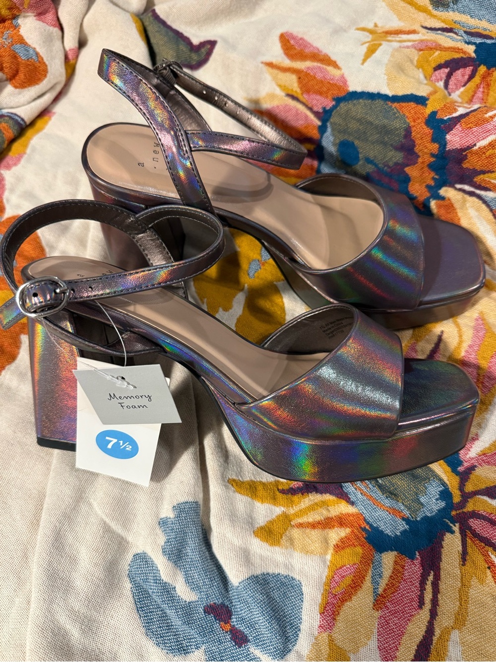 a new day Holographic Multi-Tone Platform Sandals